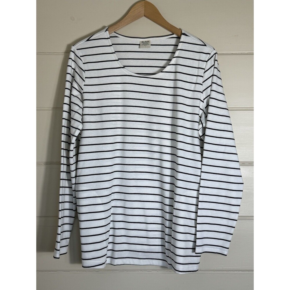 Blair Striped Black Top Large Long Sleeves Pocket Pullover Capsuleβ Casual Soft